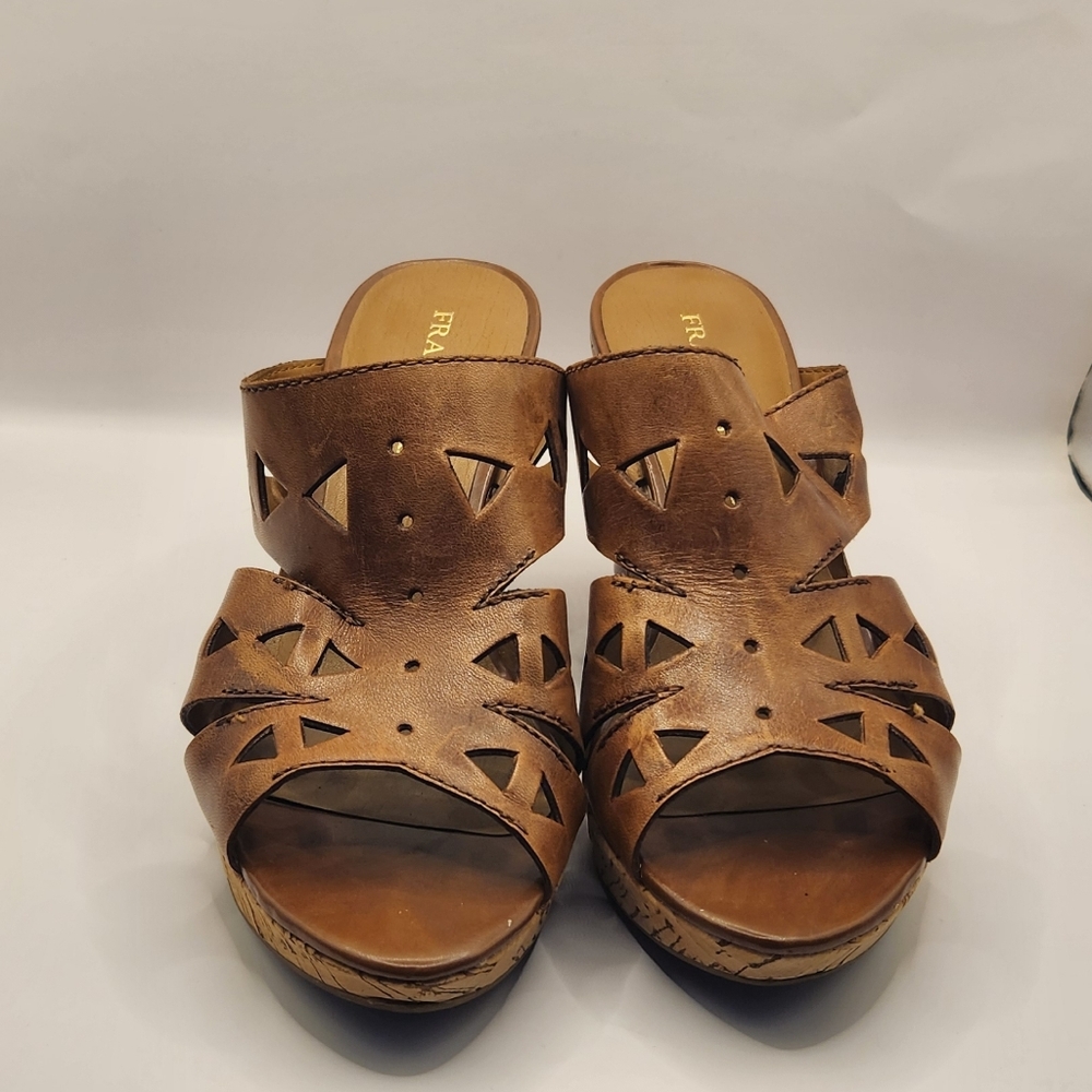 Franco Sarto Brown Leather Women's Wedge Sandals Size 7.5